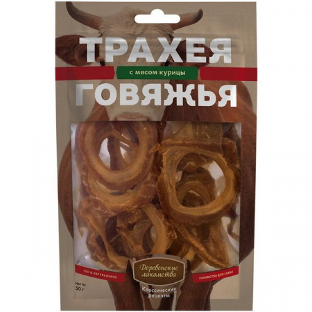 Деревенские лакомства КР трахея говяжья с мясом курицы д/соб 50г - КОЛОРЛОН ВТД Новосибирск