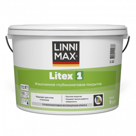 Краска для внутренних работ LINNIMAX Litex 1 B1  9 л - КОЛОРЛОН ВТД Новосибирск