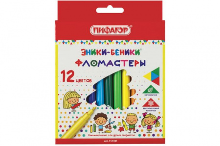 151401 Фломастеры ПИФАГОР "ЭНИКИ-БЕНИКИ", 12 цветов, вентилируемый колпачок, 151401 - КОЛОРЛОН ВТД Новосибирск