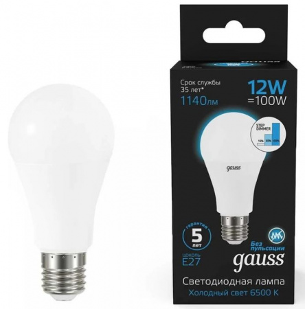 12W Лампа Gauss A60 12W 1200lm 6500K E27 LED - КОЛОРЛОН ВТД Новосибирск