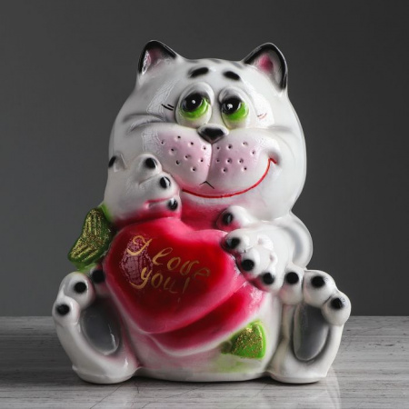 Копилка "Кот с сердцем", глянец, бело-серая, 23 см 1367557 - КОЛОРЛОН ВТД Новосибирск