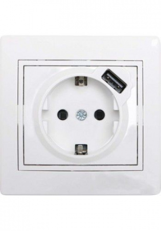 701-0202-181 Mira Розетка с/з + USB разъём белый - КОЛОРЛОН ВТД Новосибирск