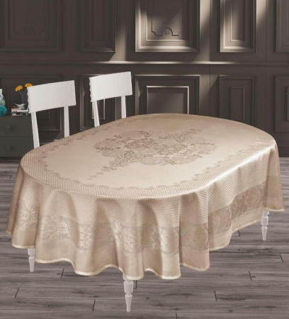 Скатерть DO&CO броде жаккард 160х220 ОВАЛЬНАЯ VIYANA (капучино) - КОЛОРЛОН ВТД Новосибирск