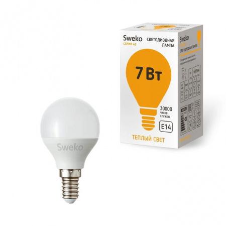 Светодиодная лампа Sweko 42 серия 42LED-G45-7W-230-3000K-E14 - КОЛОРЛОН ВТД Новосибирск
