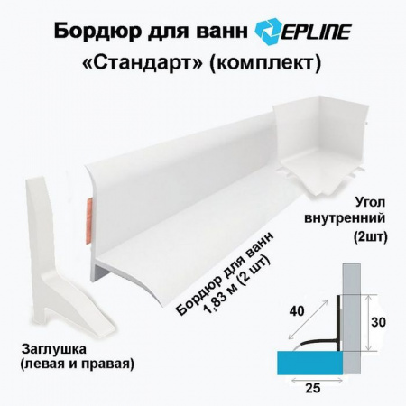 Бордюр для ванн Сиаластрип Эплайн "Стандарт", комплект с клеевой лентой - КОЛОРЛОН ВТД Новосибирск
