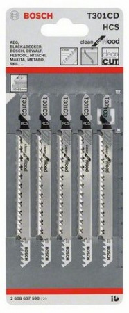 BOSCH Professional5 ЛОБЗИКОВЫХ ПИЛОК T 301 CD, HCS 2608637590 - КОЛОРЛОН ВТД Новосибирск