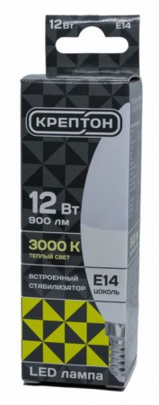 12W Лампа КРЕПТОН LED B35 12W E14 3000K свеча - КОЛОРЛОН ВТД Новосибирск