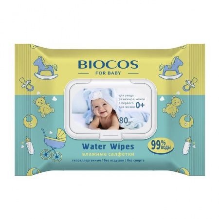 BioCos Влажные салфетки детские Water Wipes 80 шт. с клапаном - КОЛОРЛОН ВТД Новосибирск