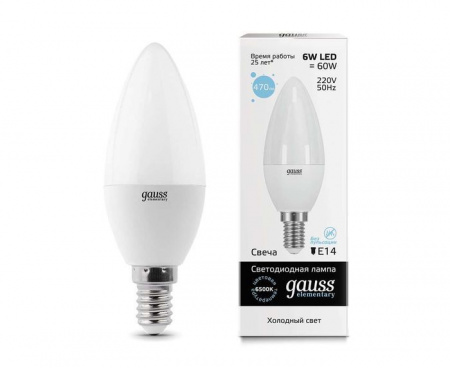 6W Led Gauss 33136 Candle E14 6500K(1000) - КОЛОРЛОН ВТД Новосибирск