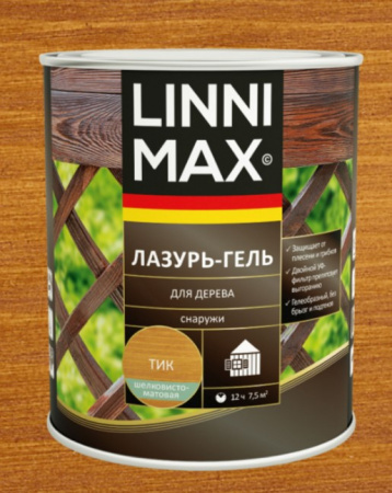 *Лессирующий антисептик LINNIMAX Лазурь-гель для дерева Тик 9 л - КОЛОРЛОН ВТД Новосибирск